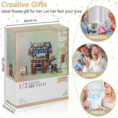 Japanese Street View Mini Blocks Kit - Takoyaki Trolley, 951 Pcs Japanese Mini Brand Store Toy for Adults, 6+