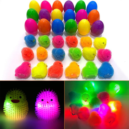 18 Pack Easter Eggs Fillers LED Chick Puffer Balls, Easter Basket Stuffers with Light Up Stress Relief Fidget Toys