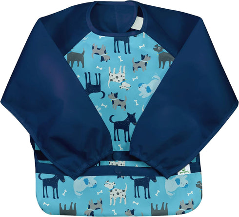 12-24mo Snap & Go Easy-wear Long Sleeve Bib Aqua Dinosaurs