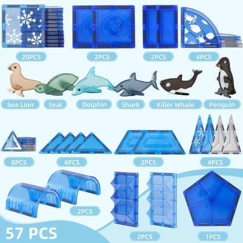 Magnetic Tiles for Kids Ages 3-8 - Arctic Animal Magnetic Building Set with 6 Sea Animals, Educational Magnet Blocks