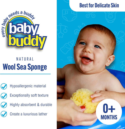 Baby Buddy Natural Wool Sea Sponge, Ultra Soft Newborn Bath Time Essential, Hypoallergenic & Biodegradable, 2 Pack