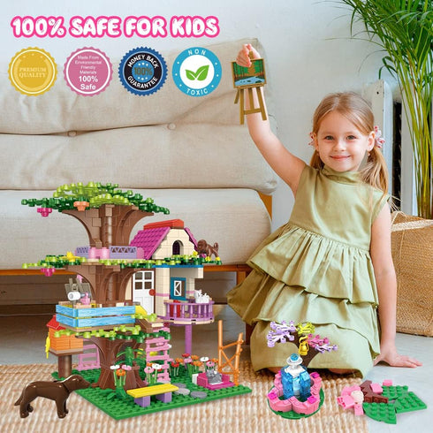 Set 6-12+ HOGOKIDS Tree House Friends Building with LED Light - Girl House Forest Building Block Toy Kit, Birthday
