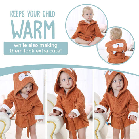 BlueMello Ultra-Soft Baby Fox Bathrobe, Hooded Robe for Toddlers 0-6 Months, Ideal Infant Boy & Girl Gift