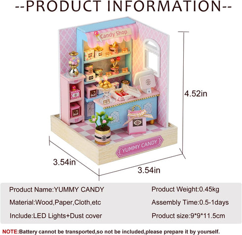(QT045) CUTEROOM DIY Doll House Miniature Furniture Wooden House Kit with Dust Cover & LED Light and Accessories - New