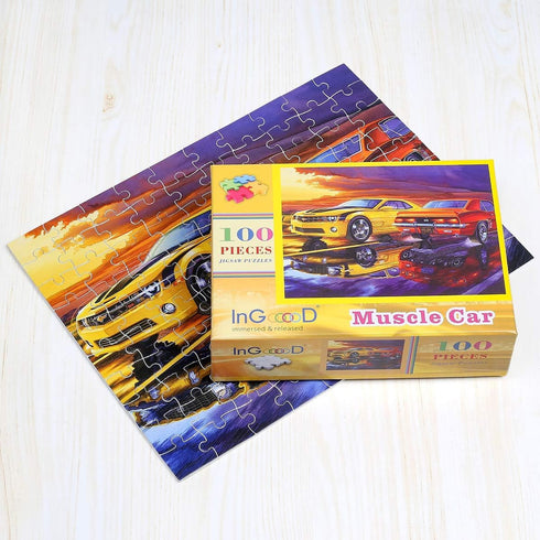 Ingooood 100 Piece Jigsaw Puzzles for Kids - Muscle Car - IG-0510, Game Decompression Plastic Puzzle Toy Gift