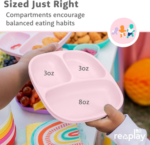 3 3 Set 3-7.37" 7.37" 1.25" Re-Play Toddler Plates with Dividers - Deep-Walled Compartments Divided Plates for Kids
