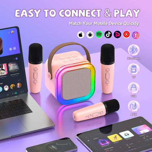 CscyyAmz 3 4 5 6 7 8 9 10 11+ Upgraded Mini Karaoke Machine with Wireless Microphones for Kids Girls Boys - Karaoke