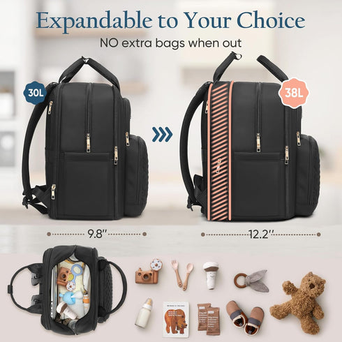 Backpack 2 30-38L) Backpack Qualyphant Diaper Bag - Extra Large Diaper Bag for Kids Twins (Expandable - Travel Baby