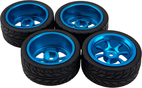 Metal Wheel Rims 12mm Hex Hub & OD 2.56" Rubber Tires, Compatible with Tamiya HPI Kyosho HSP
