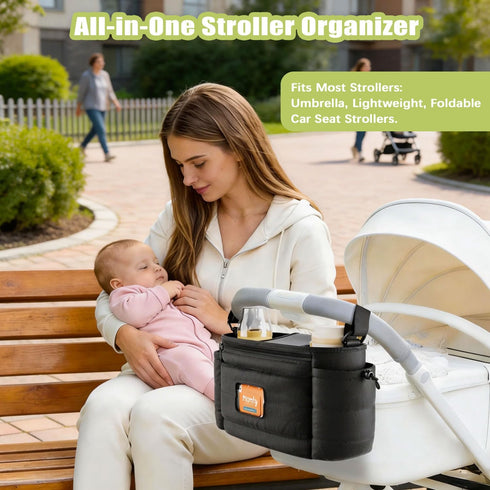 Seeseven Stroller Organizer Caddy with Insulated Cup Holder & Detachable Phone Purse, Lightweight Universal Stroller