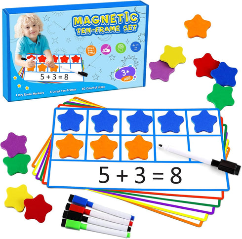 LOOIKOOS Magnetic Ten-Frame Set – Math Manipulative EVA Number Counting Games – Montessori Educational Toy Gift