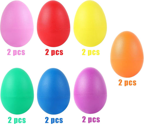 Augshy 14 PCS Plastic Egg Shakers, Colorful Percussion Musical Egg Maracas for Kids Toys