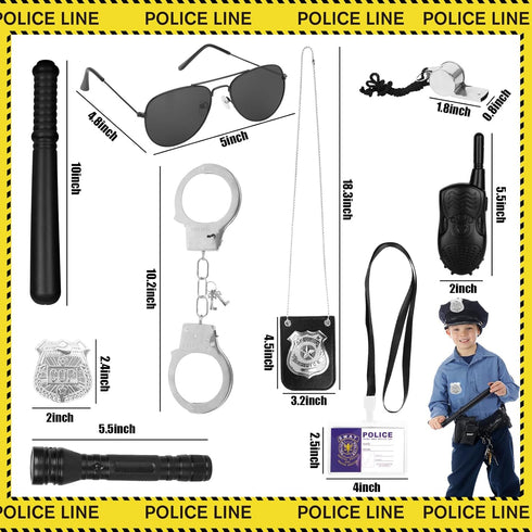 3 Otters 9PCS Police Pretend Play Toy Set: Police Accessories for Kids, Badge, Handcuffs, Walkie