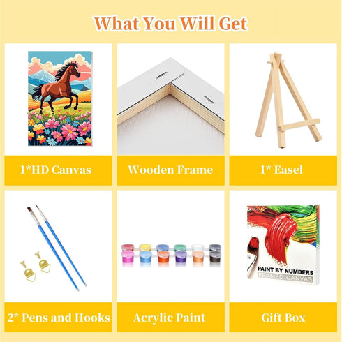 8-12 Decor(8x12 inch) Arttoplus Paint by Numbers Kit for Kids with Frame, Horse Paint by Numbers for Kids Ages