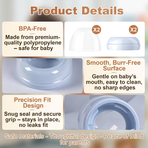 Foycow 2-Pack Baby Bottle Caps Replacements - Dome Caps Collar Accessories Compatible with Natural Bottles - Baby