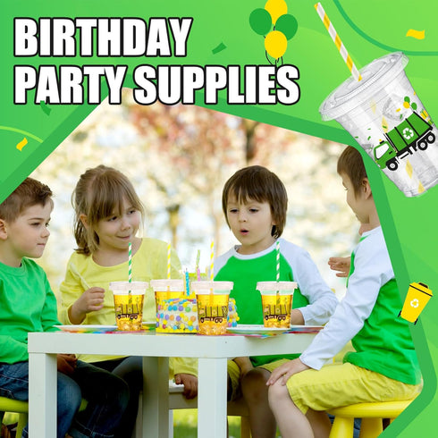 50 12 oz Domensi Pcs Garbage Truck Birthday Party Plastic Cup Garbage Car Thick Clear Cup Truck Mugs Trash Car Birthday