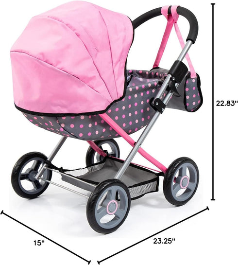 18 Bayer Doll Pram Carriage, Foldable Stroller for Dolls up to in with Blanket, Pillow & Handbag