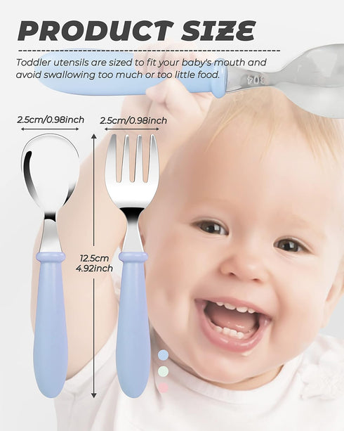 DF DUALFERV 10 pcs Toddler Utensils, Stainless Steel Silverware Set with Round Handle, BPA Free