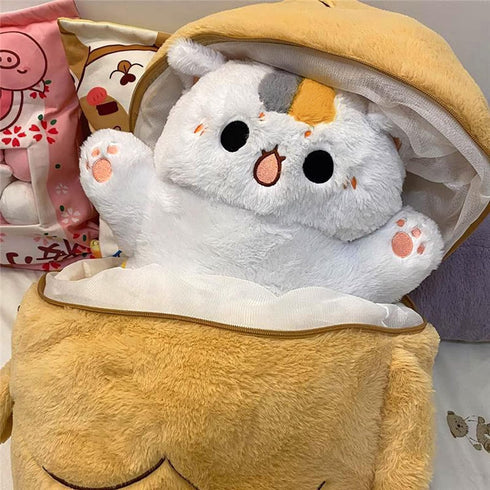 Ditucu 32 Inch Large Taiyaki Cat Plush Pillow, Cute Kitten Inside Fish 2 in 1 Stuffed Animals Toys
