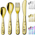 Berglander Gold Toddler Utensils Set, 4 Pieces Golden Titanium Plating Kids Silverware, Safe Forks and Spoons
