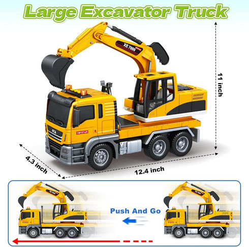 3 4 5 6 7 8 Bstoyder Kids Toys for Years Old Boys, Large Excavator Truck Toy with Lights, Sounds, Toddler Friction