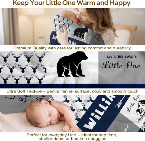 Personalized Baby Blanket for Boys Girls Custom Baby Blanket with Name for Toddlers Kids Fleece Bed Throw Blanket