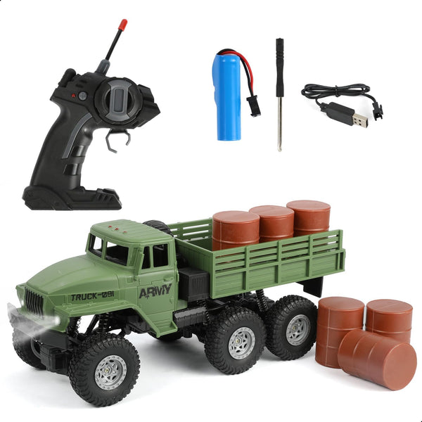 1:18 RC Military Truck with Cans, 50 Min Playtime Remote Control Car,