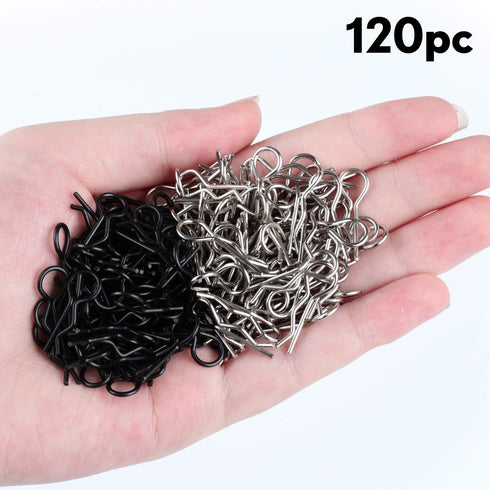 120 Pieces Universal Rc Body Clips Car Silver and Black Stainless Steel R Clips for 1/10 1/12 Scale Redcat Hpi Himoto