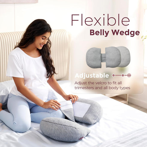 Momcozy Memory Foam Portable Pregnancy Pillow W Shaped Maternity Great Support for Side Sleepers, Adjustable Travel