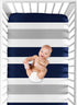 Fitted Crib Sheet for Baby/Toddler Bedding, Navy and Gray Stripe - Stripe Print