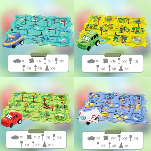 RAESOUL 4 Sets 4in1 Set,4 Set Set Christmas Stocking Stuffer Puzzle Racer Kids Car Track Theme Puzzle Racer Car Track