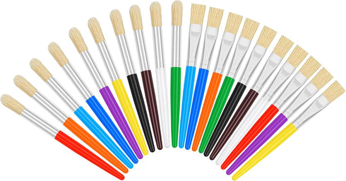 20 Pcs Paint Brushes for Kids, Round and Flat Easy Hold and Clean Toddler Paint Brushes, Bristle Craft Paint Brushes
