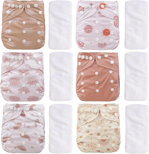 CoolaPeach 12 Set Reusable Adjustable Cloth Diapers for Newborn to 0-3 Years,One Size