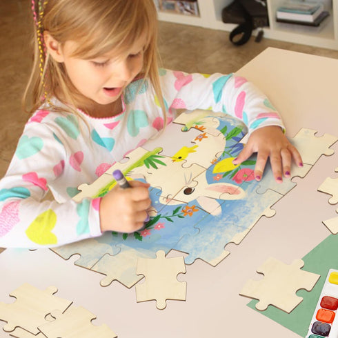 50 Piece Blank Wooden Puzzle, Jumbo Size, Unfinished Freeform Large Jigsaw Puzzle Pieces for Arts & Crafts
