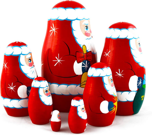 7 Christmas Santa Wooden Nesting Dolls pcs - Santa Claus Christmas Decoration Doll Gifts Ideas - Handcrafted