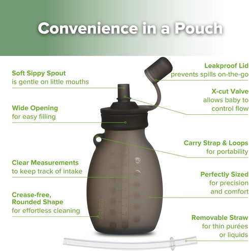 9oz/260ml 4 Pack, haakaa Hippo Pouch Reusable Pouches for Toddlers, Reusable Baby Food Pouches for Homemade Organic