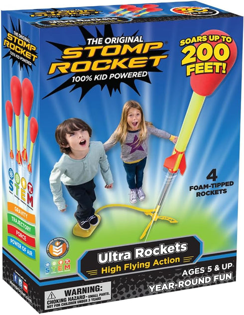 Stomp Rocket Ultra Rocket Launcher for Kids, 4 Rockets - Fun Outdoor Toys for Boys & Girls