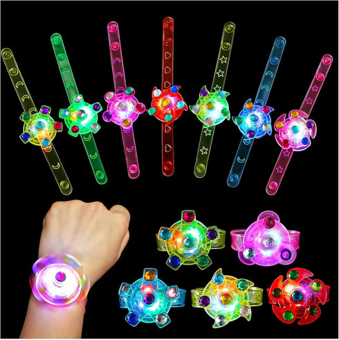 12 Pack LED Light Up Fidget Spinner Bracelets, Glow in The Dark Party Favors for Kids 4-12, Birthday Gifts