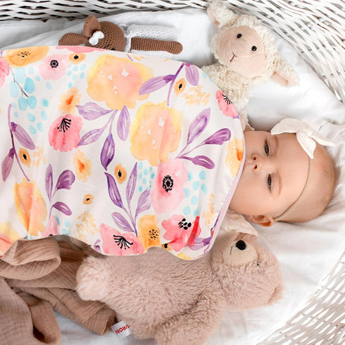 Hooyax Baby Blanket for Girls Boys, Soft Jersey Knit Double Layer Newborn Receiving Blanket, 44 x 32 Inch, Purple Flower