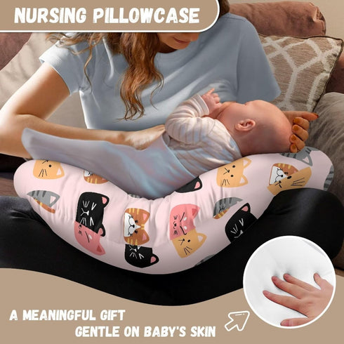 Qehuruxo Cute Cat Nursing Pillow Cover for Baby Girl Breastfeeding Pillow Slipcover with Hidden Zipper Nursing Pillow