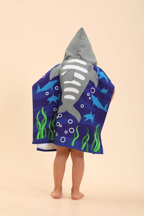 TEHALK 2-10, Swimming/Pool Shark Hooded Towels for Kids/Boys/Girls/Toddler, Towel Robes/Wearable Towels for Kids Poncho