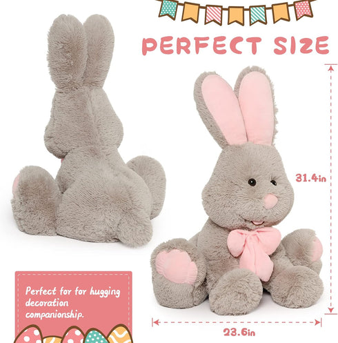 MorisMos Giant Bunny Stuffed Animal, 31.5'' Large Grey Rabbit Plush Toy with Pink Ears, Ideal Gift for Cuddling