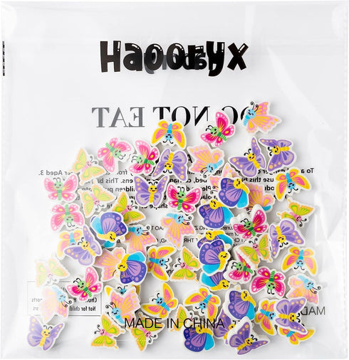 Haooryx 60pcs Spring Butterfly Mini Erasers for Kids, Novelty 3D Desk Puzzle Erasers for Classroom Prizes