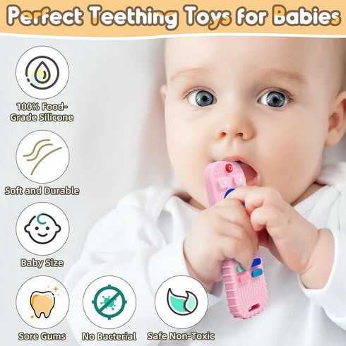 3 6 9 12 Baby Teething Relief Sensory Chew Toys for Months, Silicone Infant Teether Remote Control Bath Toy for Newborn