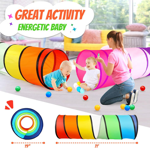Kids Play Tunnel Tent - 2 Pack 6-ft Pop Up Crawl Tunnel Toy for Indoor & Outdoor Play, Rainbow & Pink Tunnels
