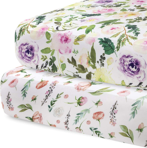 Pobibaby - 2 Pack Premium Fitted Baby Girl Crib Sheets for Standard