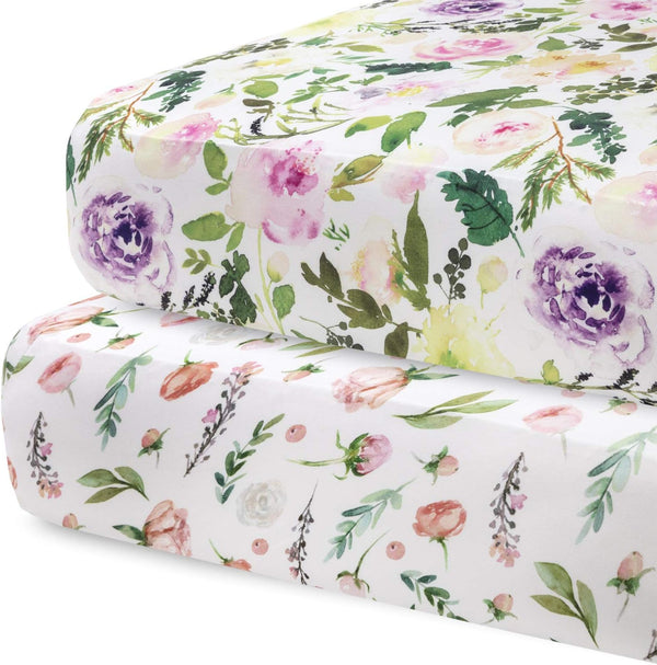 Pobibaby - 2 Pack Premium Fitted Baby Girl Crib Sheets for Standard