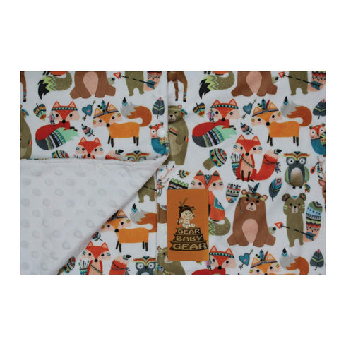 Dear Baby Gear Deluxe Baby Car Seat Canopy Cover - Tribal Woodland Forest Animals, Dot, White