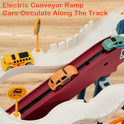 Set 12 3+(Dinosaur) Toy Car Ramp Track, Climbing Hills Railcar Colorful Vehicles Construction Play with Mini Racer Cars