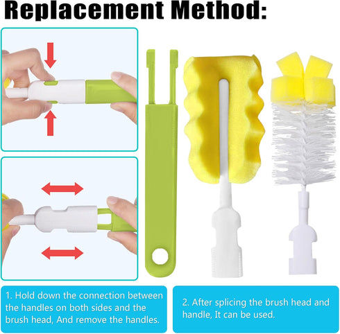 6-Piece Set 2PCS 2PCS Baby Bottle Cleaning Brush Detachable Sponge Bottle Brush, Nylon Milk Bottle Brush, Nipple Brush